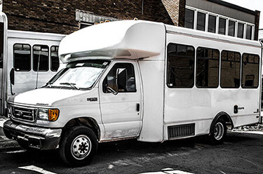 White limo bus exterior